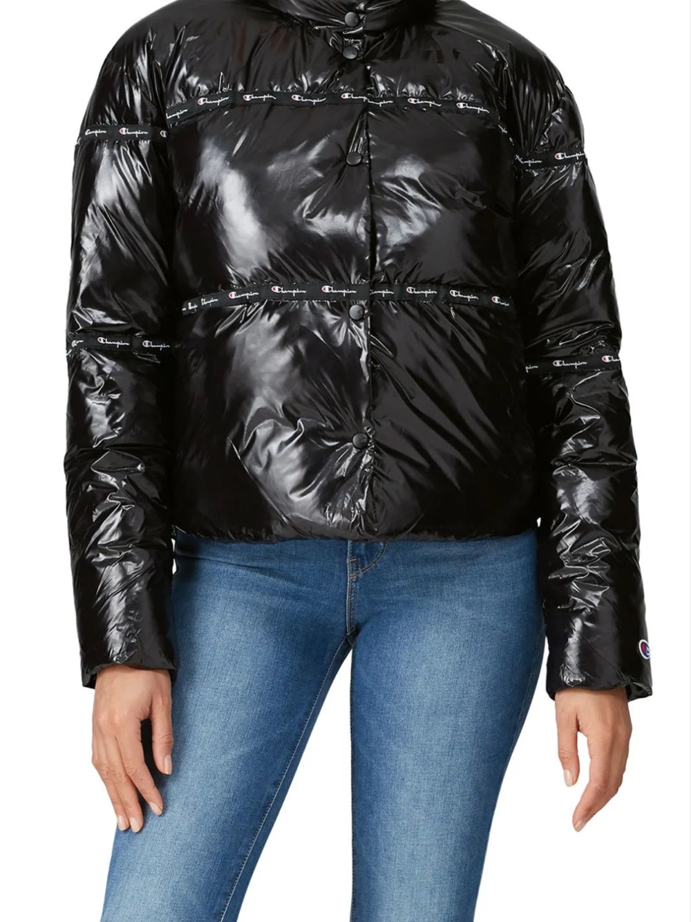 Adika Black Shiny Quilted Puffer Jacket